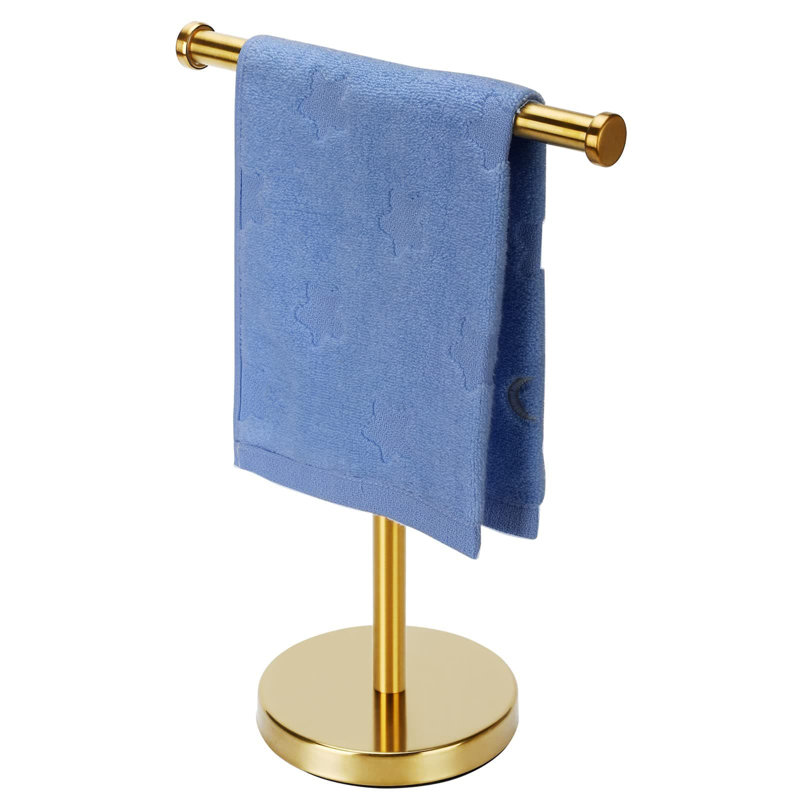 Porte-serviettes autoportant en acier inoxydable de qualité supérieure pour comptoir de salle de bain - Base lourde avec coussin en feutre, sans installation de perçage, finition dorée moderne