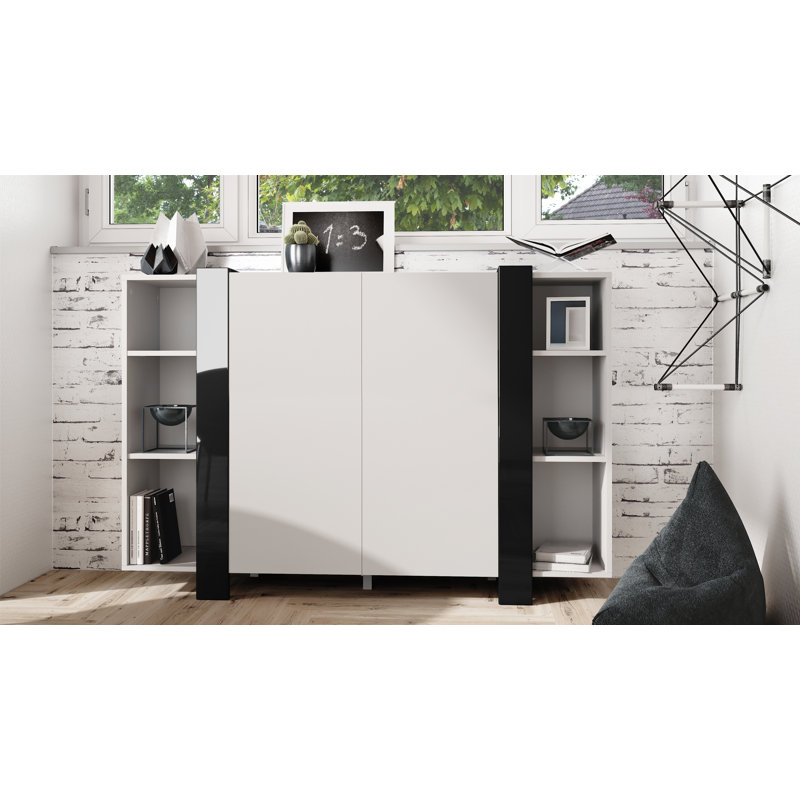Lucea 149cm Sideboard, White Matt/Black High Gloss
