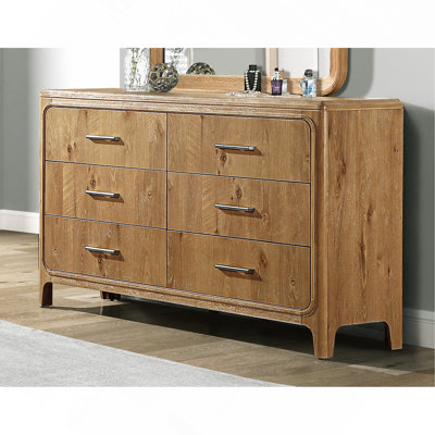 1pc Natural Wood Finish Six Drawer Dresser Wooden Bedroom Furniture