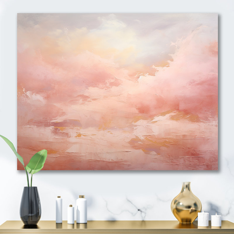 Palette, nuage rose, horizon, formes abstraites, art mural, Toile tendue, H 12 po x l 20 po x P 1 po