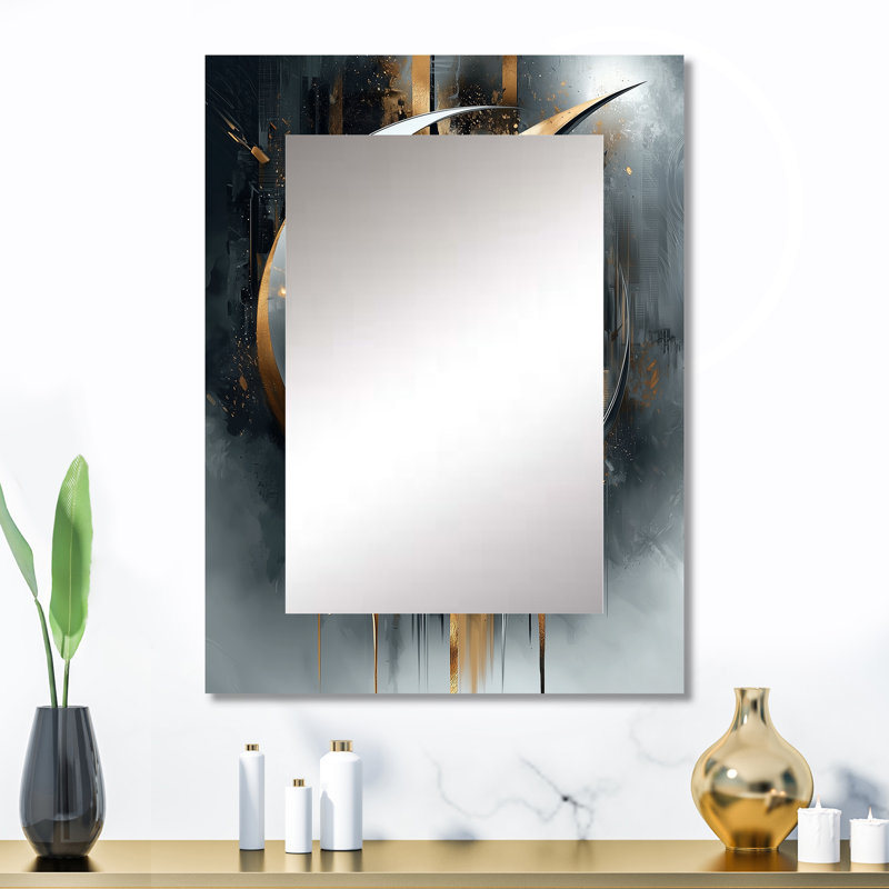 Black And Gold Abstract Shapes And Lines III - Abstract Shapes Large Wall Mirror, Gold Unique Mirror, Printed Metal Art