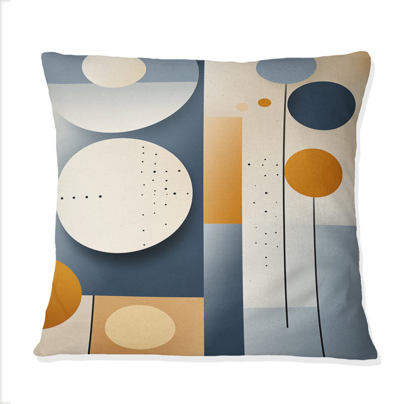 Coussin décoratif graphique imprimé géométrique jaune et bleu
