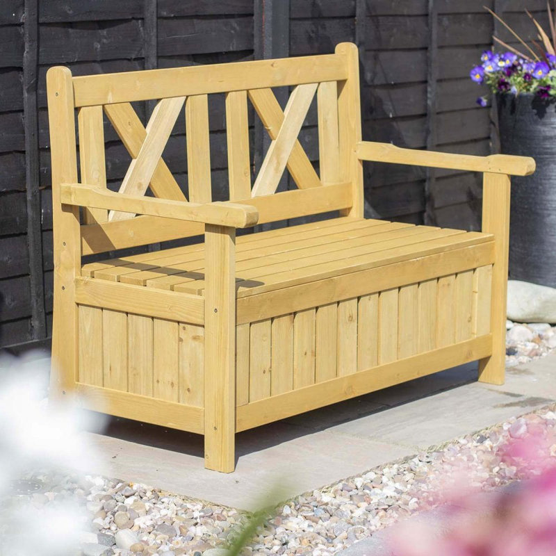 Wooden Under Seat Storage Bench, Natural