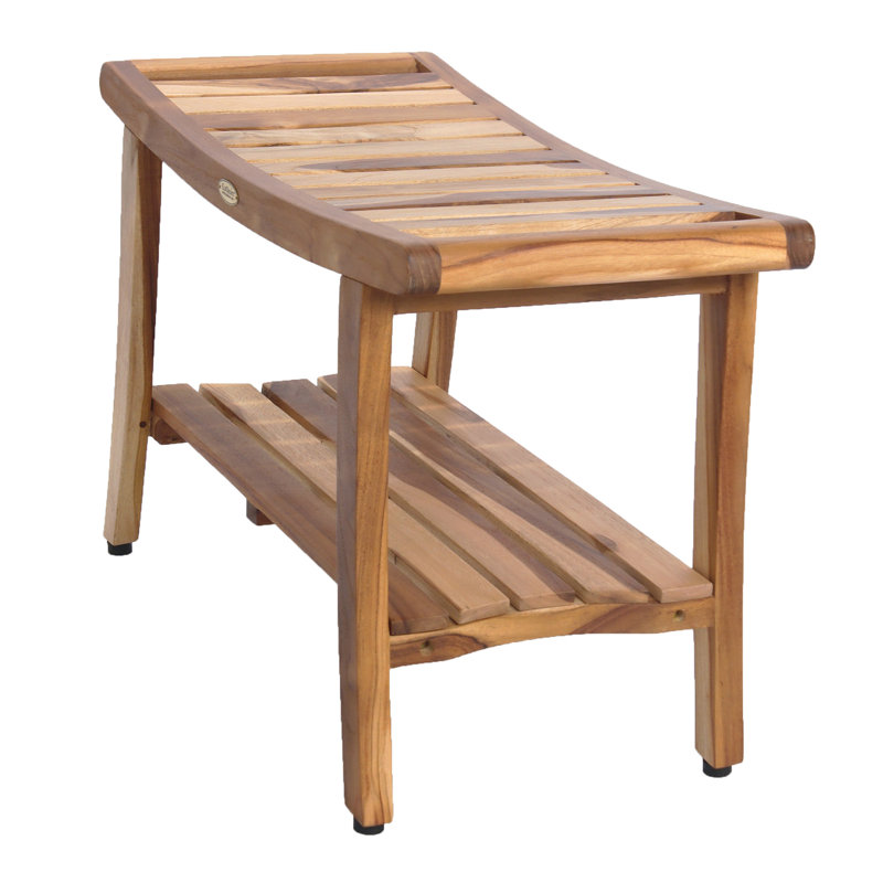 EcoDecors 30" Earthy Teak Shower Bench with Shelf