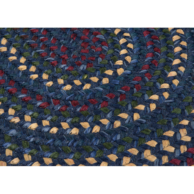 Tapis bleu tressé à motif géométrique Shyla, Rond 3 pi