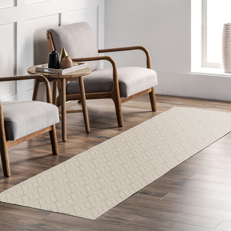 Pender Cream Beige Geometric Cotton Chenille Area Rug, Rectangle 2'8" x 3'4"