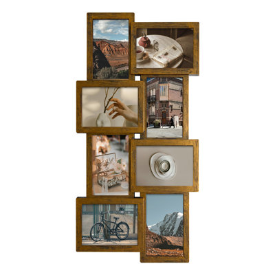 Asymmetrical Staggered 8 Opening Collage Frame, Matte Gold Finish