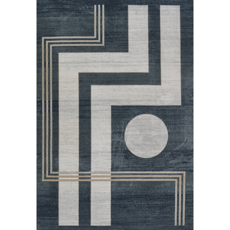 Tapis bleu en polyester tissé à la machine Gignilliat, Rectangle 1 pi 10 po x 2 pi 10 po