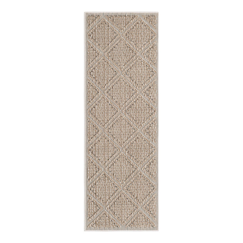 Tapis en polypropylène tissé à la machine à motif géométrique de couleur kaki, Tapis de couloir 2 pi x 6 pi 1 po