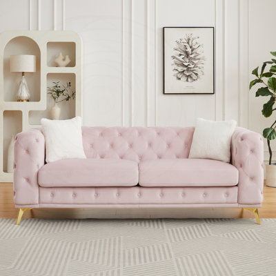 Chesterfield Style Velvet Sofa with Tufted Detailing