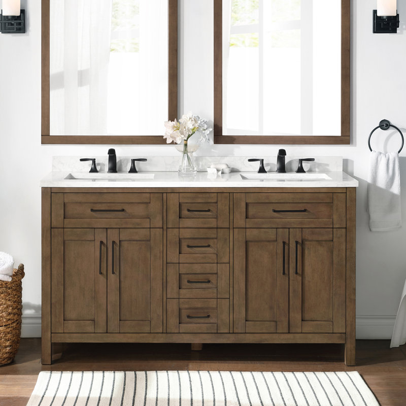 Ensemble de meuble-lavabo double 60 po avec miroir OVE Decors Tahoe, Noir, Blanc