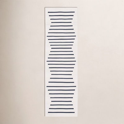 Mando Ivory Black Hand-Woven Striped Cotton Rug