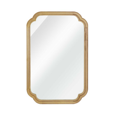 Natural Wood Color 20" x 30" Solid Wood Frame Rounded Corner Decorative Mirror, For Bedroom, Bathroom, Living Room, Entryway