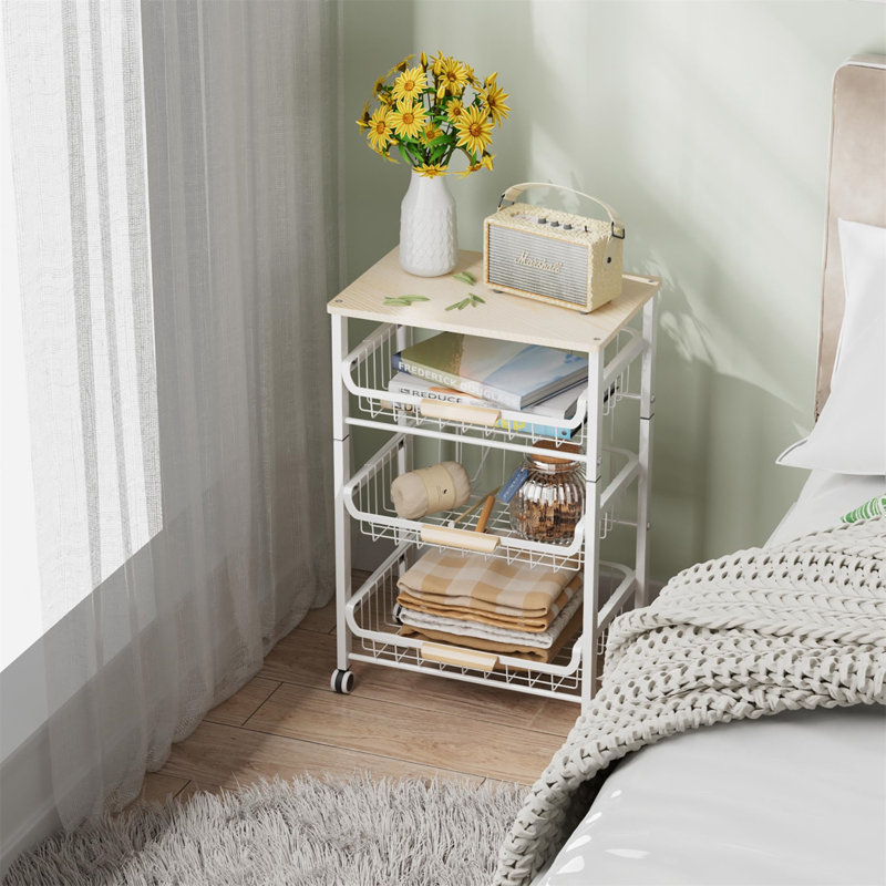 26.38'' H Utility Cart with Wheels, 26.38" H x 18.5" W x 11.81" D, White/Beige
