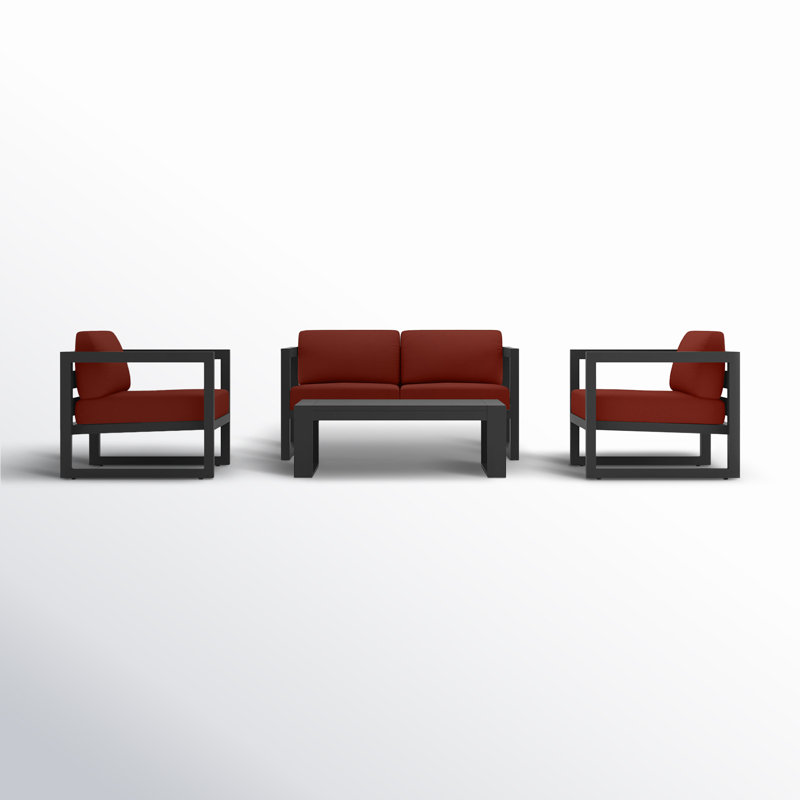 Avion 4 Piece Sofa Seating Group with Sunbrella Cushions, Canvas Henna Sunbrella® Canvas, 15.75" H x 45.25" W x 25.5" D