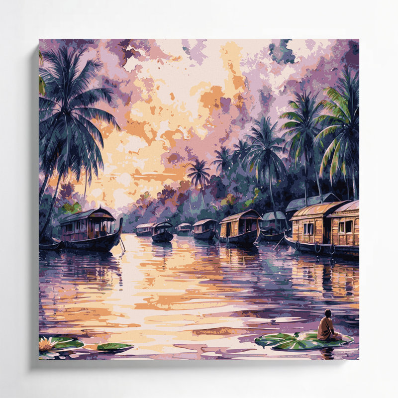 Art mural mauve avec villes, Kerala, Inde, H 8 po x l 8 po