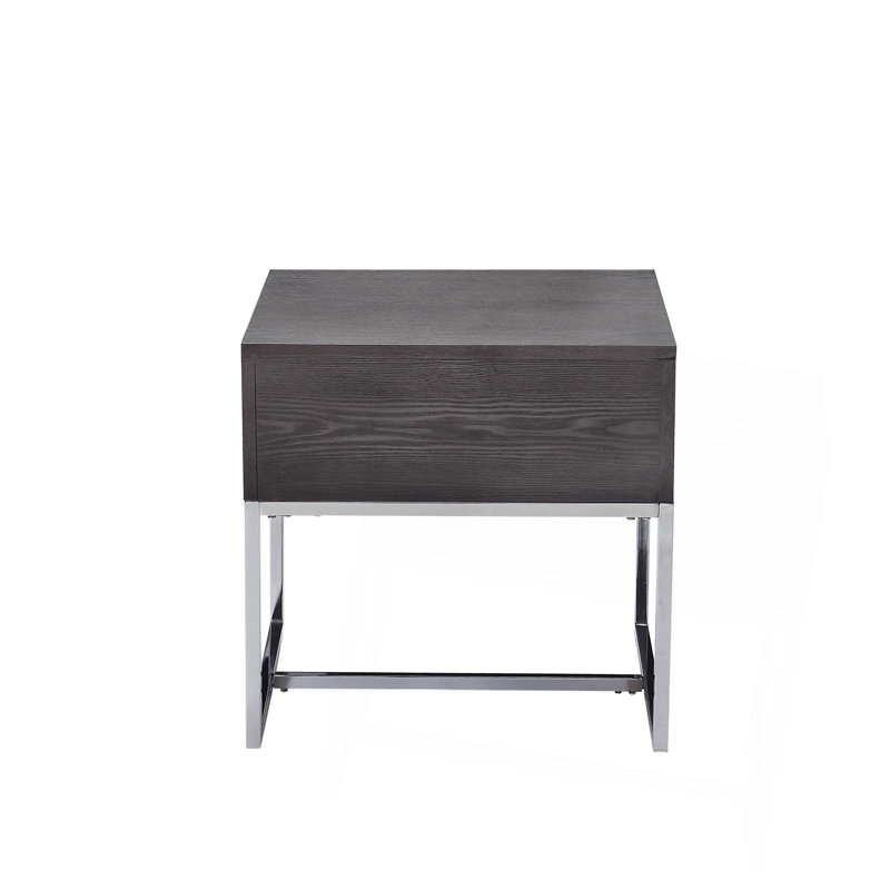 Table de bout en chêne gris et finition chromée