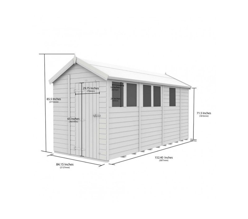 Total Sheds 7ft x 13ft Apex Garden Shed - Double Door - No Windows - Pressure Treated Timber - UK Manufactured