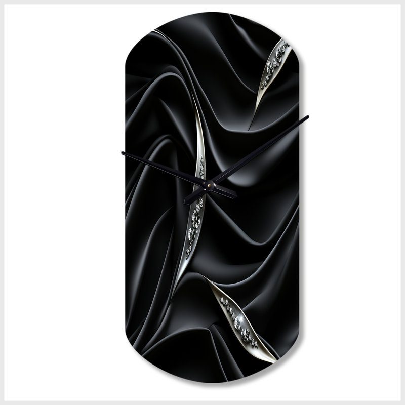 Élégance argentée noire profonde - horloges asymétriques abstraites en métal, horloge murale cylindrique noire, Petit