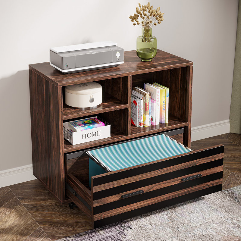 62.2" Executive Desk With Mobile File Cabinet, L-shaped Office Desk With Storage Shelves, Dark Brown