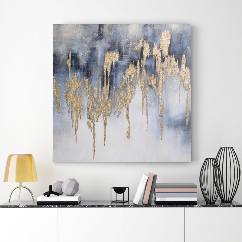 Golden Lighting Abstract Canvas Art with Gold Leaf, 36" x 36"