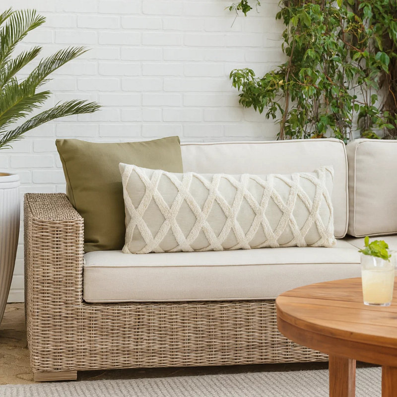 Evangeline Rectangular Pillow Cover & Insert, Natural/Ivory Geometric, 16" x 36"