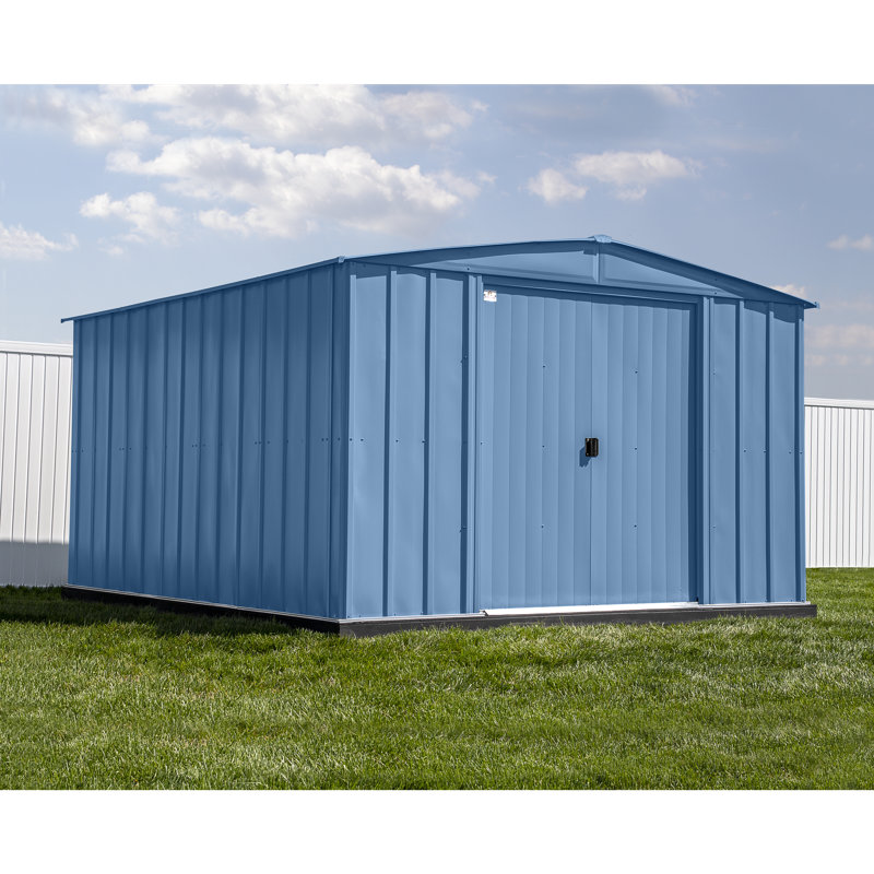 10 ft x 14 ft Blue Gray Galvanized Steel Storage Shed
