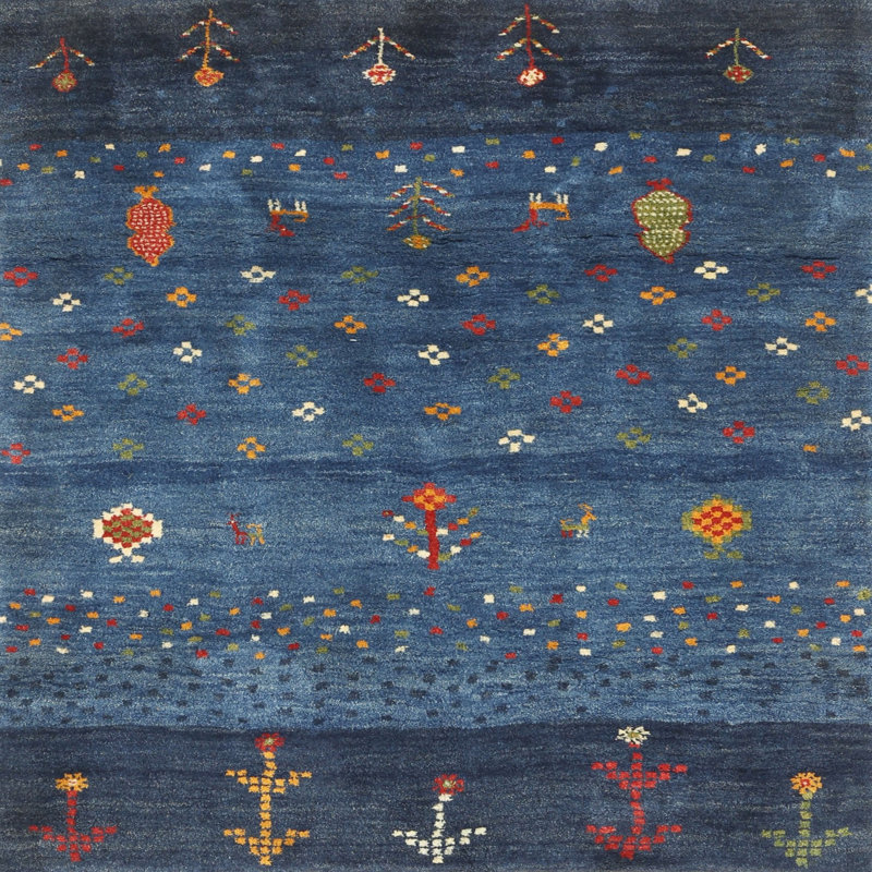 Tapis contemporain gris foncé / bleu marine Whitingham, Carré 8 pi