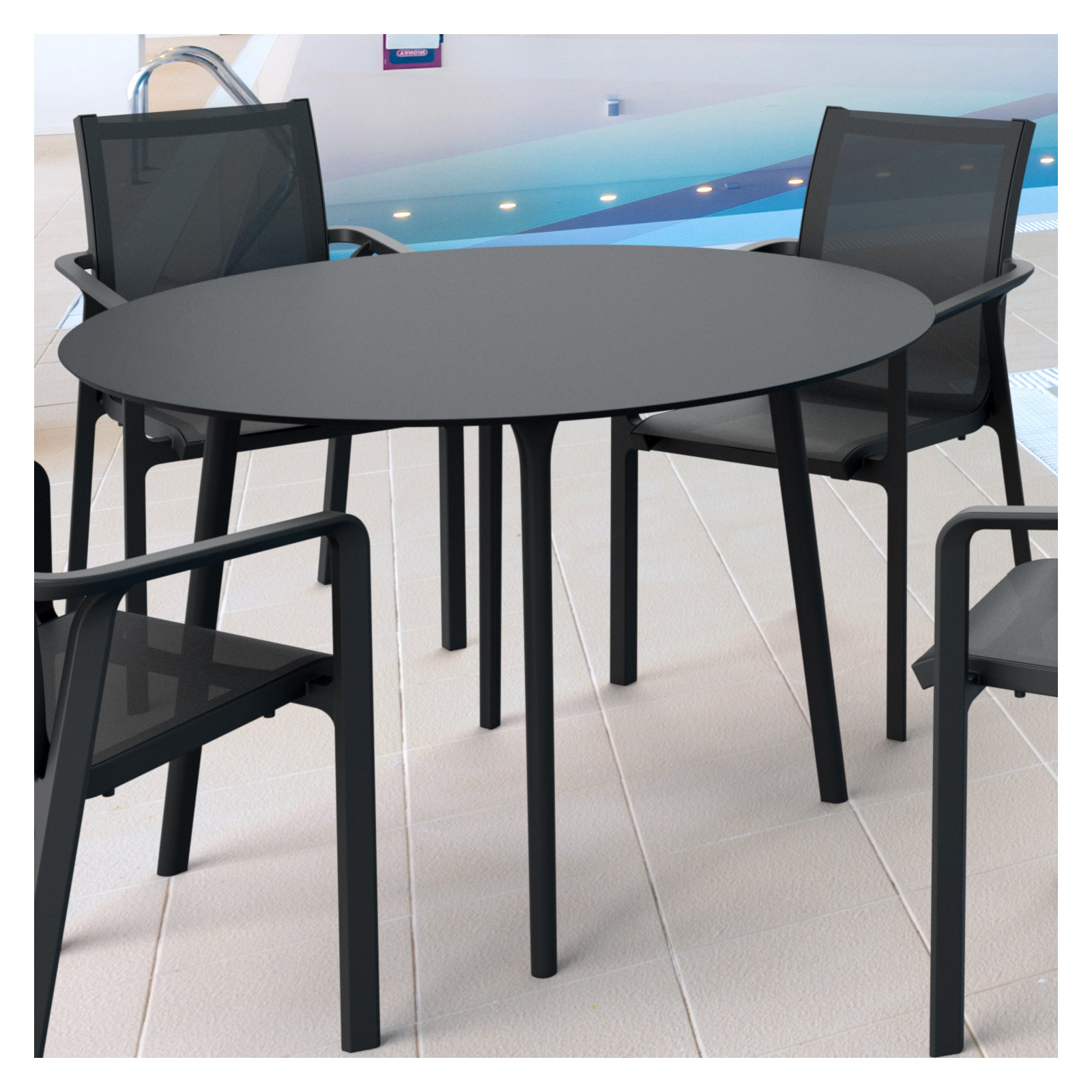 Burt Synthetic Laminate Outdoor Dining Table, Black