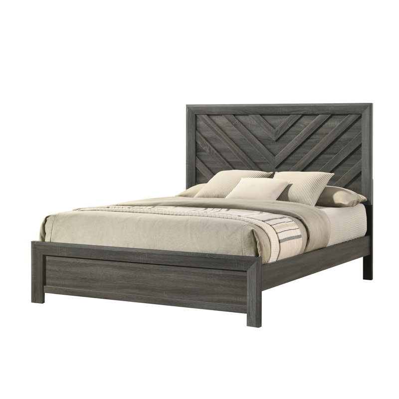 Lit rustique en bois pour chambre à coucher avec motif de chevrons