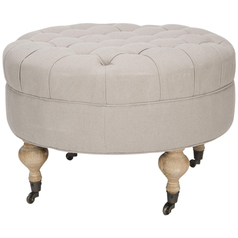 Flavien 69cm Wide Tufted Round Solid Colour Pouffe Ottoman, Taupe