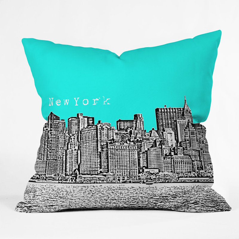 Coussin Bird Ave New York, Aigue-marine, 16 po x 16 po