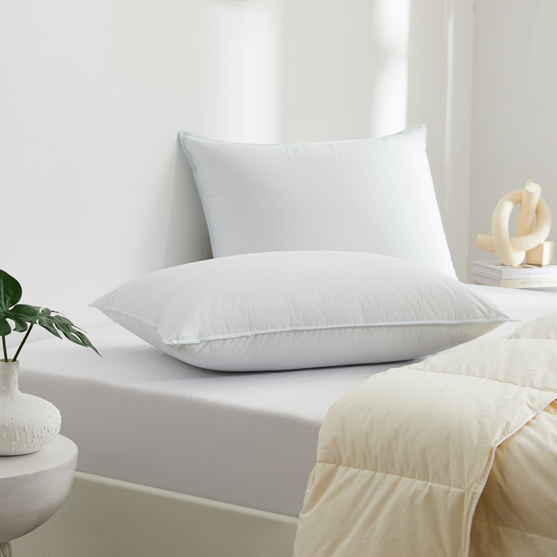 Pair Of Luxury Bridal Pillows - 800 FP White Goose Down - German Milled Fabric (Hypoallergenic + RDS), Blue, King