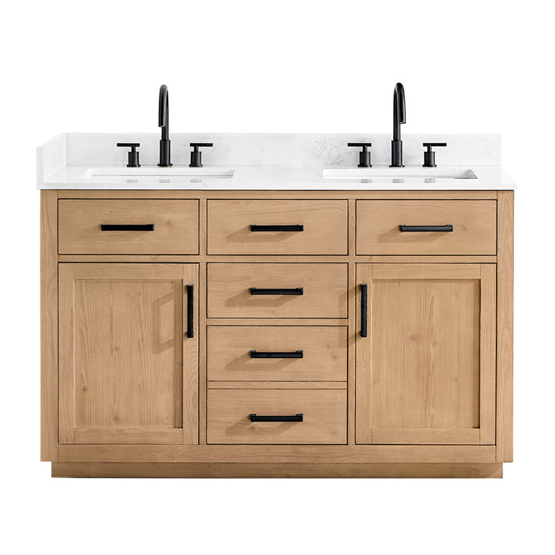 Dejean 54" Double Bathroom Vanity with Grain White Engineered Stone Countertop without Mirror, Brown