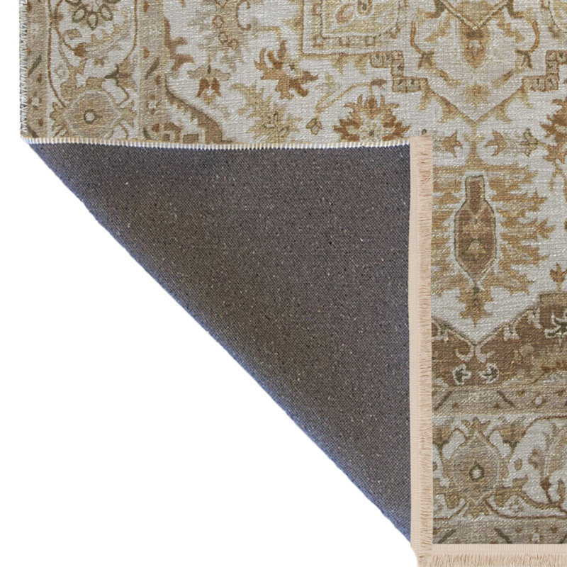 Tapis décoratif beige à motif frangé et à motif traditionnel, Tapis de couloir 2 pi 8 po x 6 pi 7 po