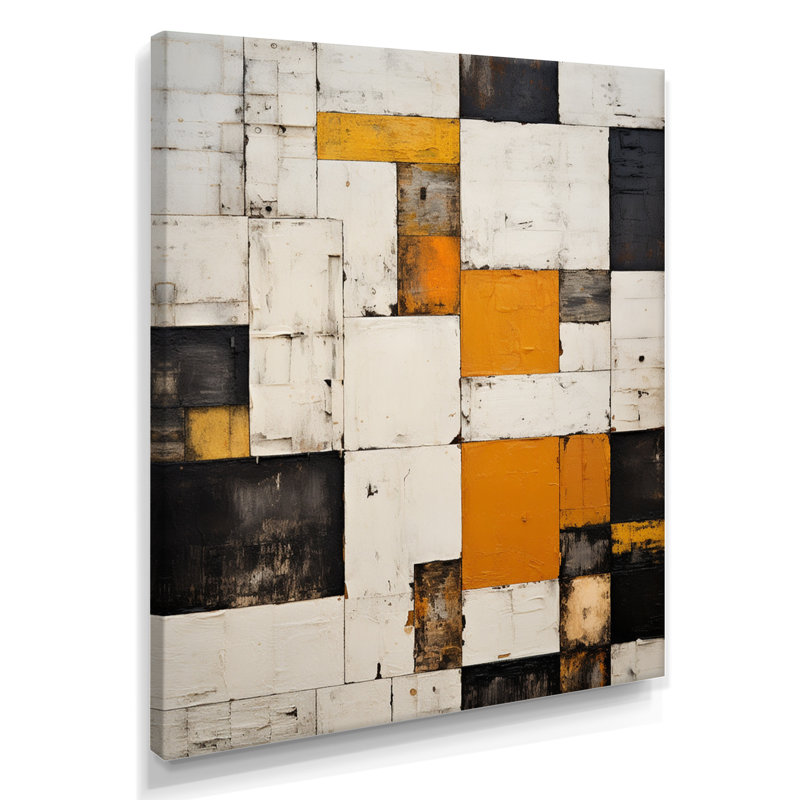 «Cubist Retro Patchwork», reproduction d'art murale abstraite, H 20 po x l 12 po x P 1 po, Toile tendue