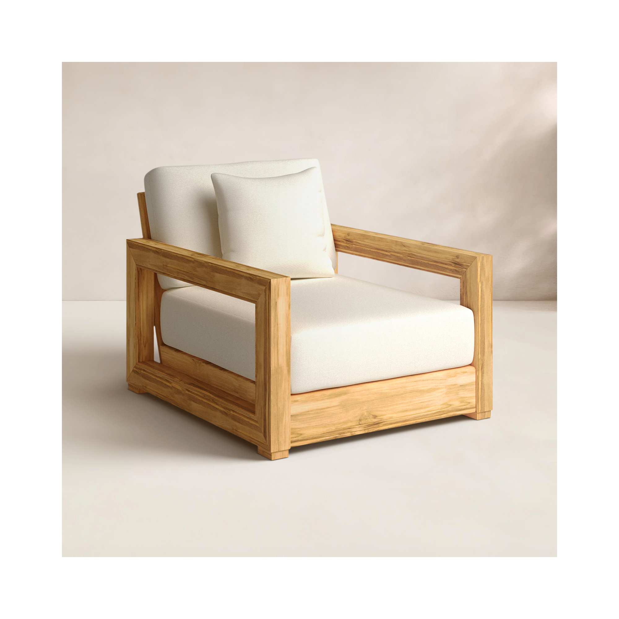 Melrose Teak Outdoor Lounge Chair, Beige