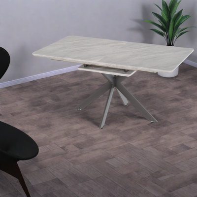 Table de salle à manger extensible en MDF gris, style campagne moderne pour la cuisine et les réceptions