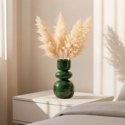 Arlo 10" Reactive Glaze Double Bulb Green Ceramic Vase
