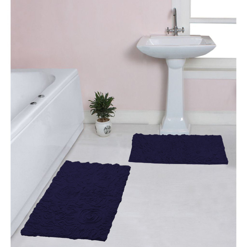 100% Cotton Bath Rug (Set of 2), Navy