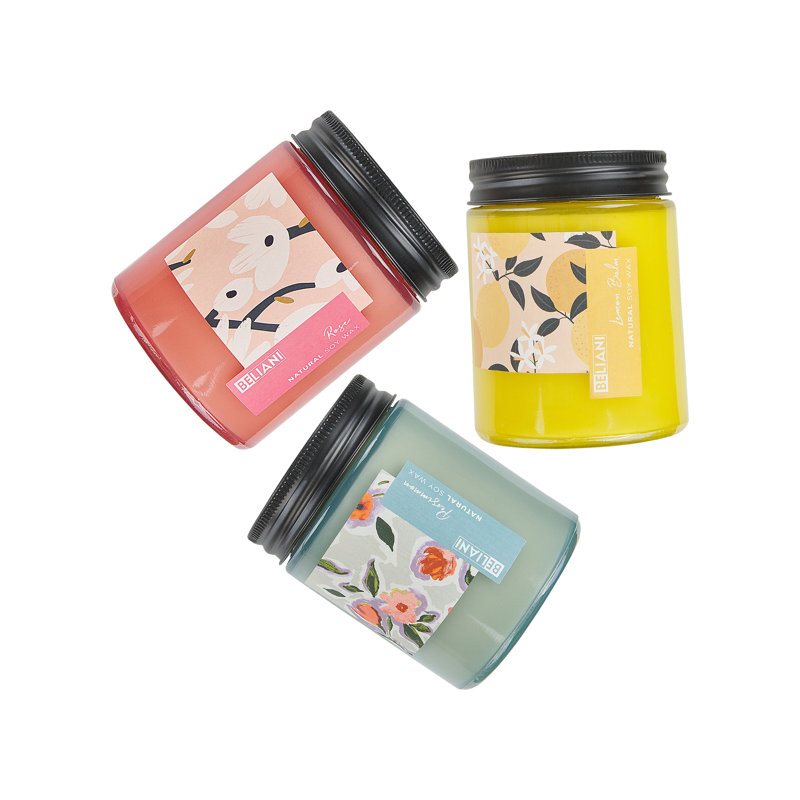 Scented Jar Candle, Pink/Blue/Yellow, Floral/Plant