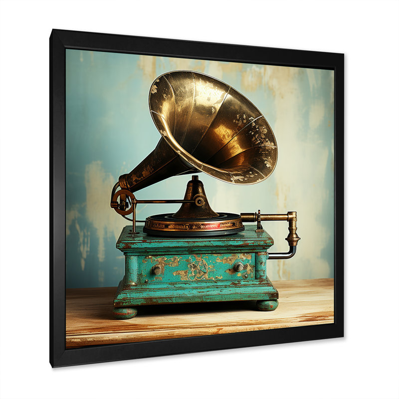 Rétro Phonographs Elegance I rétro - art mural Phonographs, Cadre simple noir, H 36 po x l 36 po x P 1,5 po