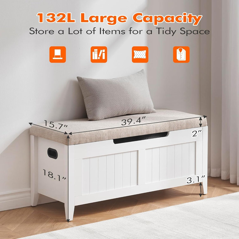 Linen Blend Upholstered Storage Bench
