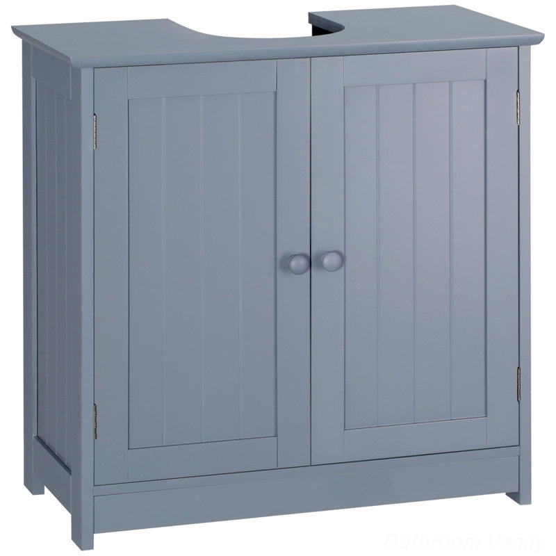 Gray MDF Pedestal Under Sink Bathroom Cabinet with Shelf