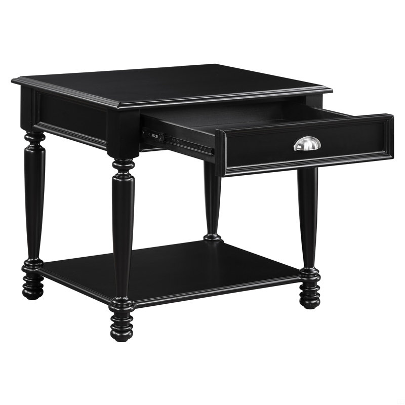 End Table With Drawer And Bottom Shelf Wooden 1Pc Side Table