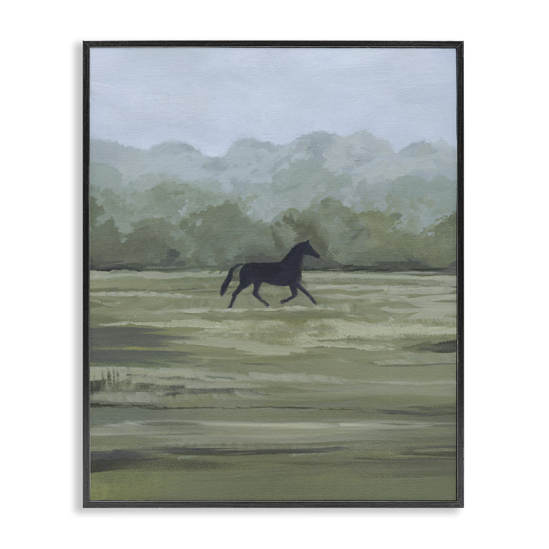«Rider's Shadow Horse», estampe numérique par Grace Popp, H 14 po x l 11 po, Giclée encadrée noir minuit