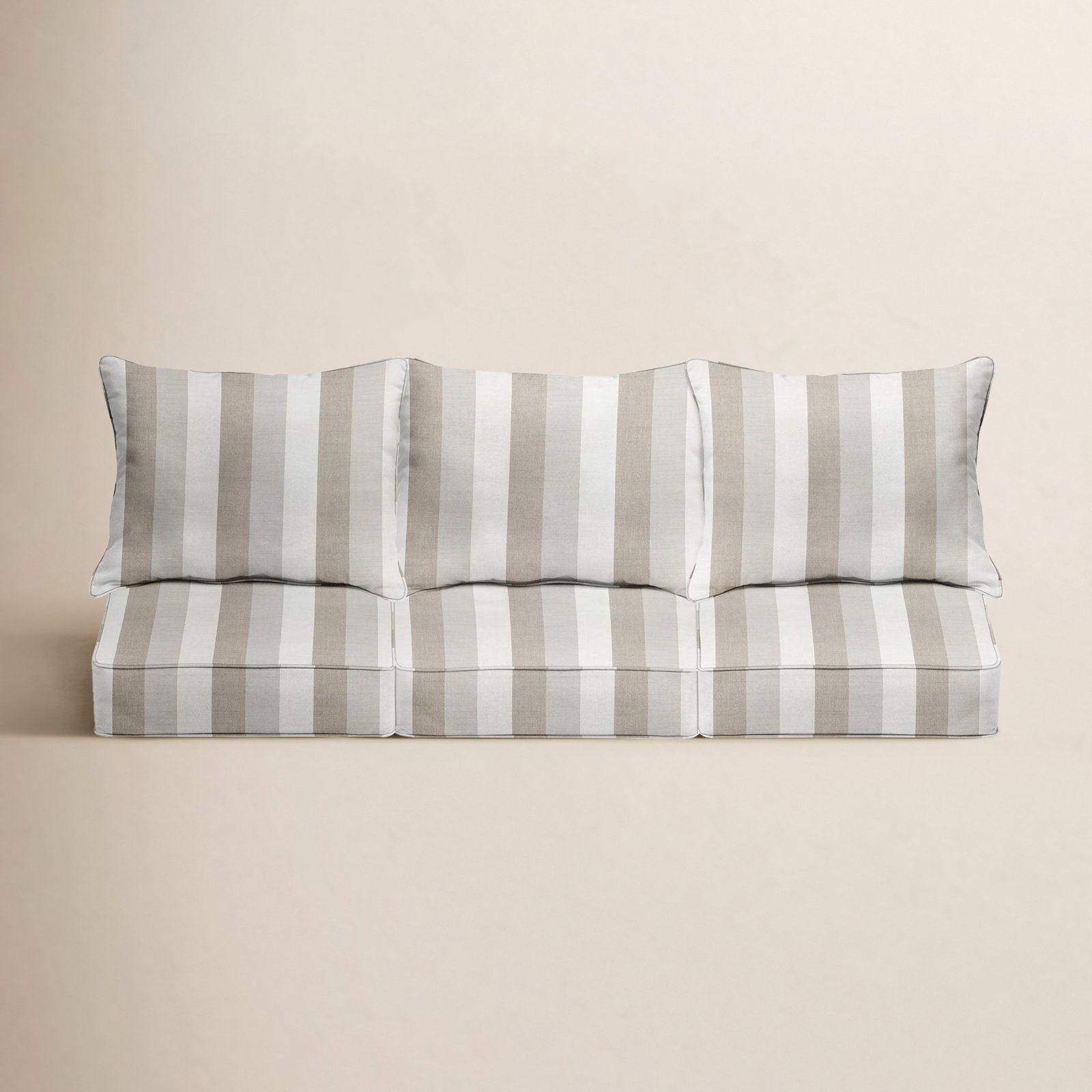 Striped Outdoor Sofa, Sunbrella - Direction Linen, 90"W x 26"H x 5"D