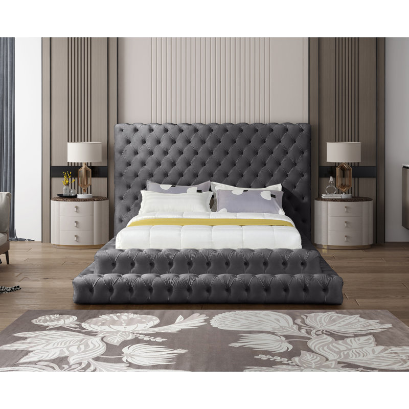Lit en velours Dymphia Revel, Grand, Velours gris