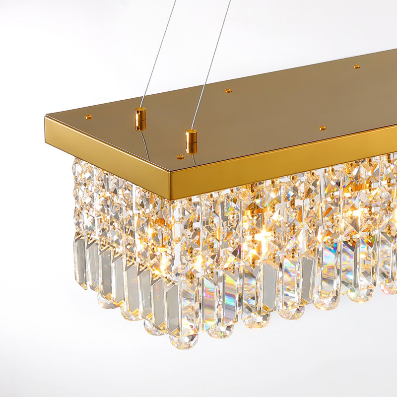 Lustre rectangulaire en cristal 10 lumières Anacelia, L 47 po x l 10 po x H 10 po, Doré
