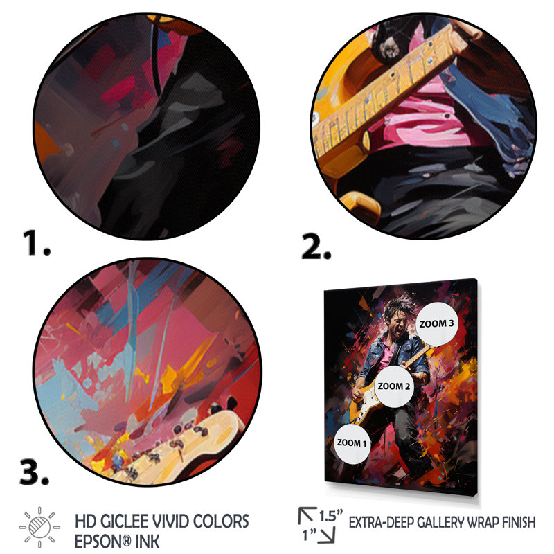 Yusei Music Pop Rock Explosion II, H 32 po x l 16 po x P 1 po, Cadre flottant doré